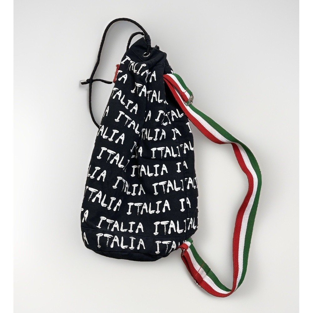 Robin Ruth "Italia" Drawstring Shoulder Bag – Black Print Design, Tricolor Strap
